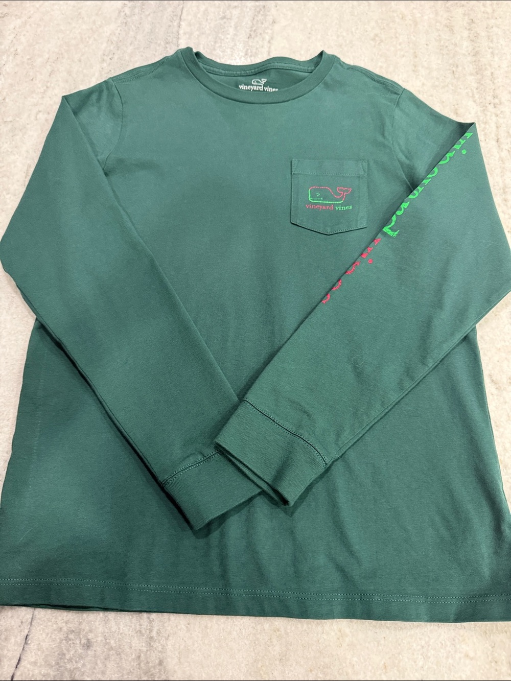 Vineyard Vines Kids Forest Green Long-Sleeve Tee with Pocket